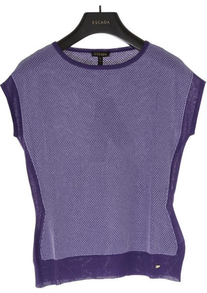 File Desenli Düşük Kol Yuvarlak Yaka Kazak