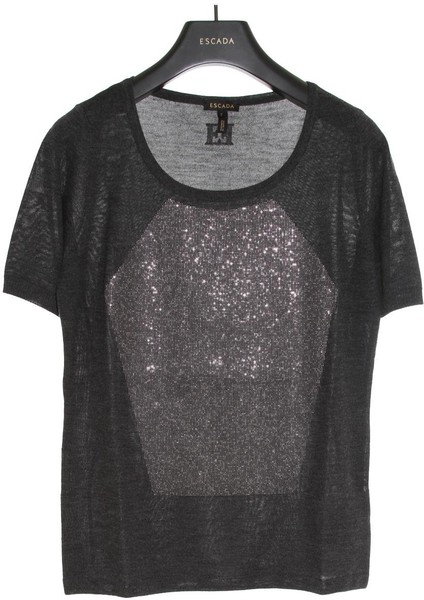 Sim Detaylı Kısa Kol Yün ve Ipek Triko Kazak