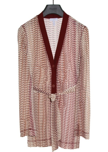 Sport Piton Desenli Kuşaklı Orta Boy Bej Hırka