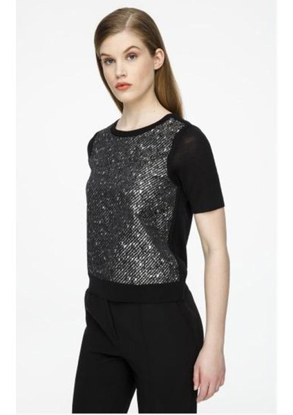 Desenli Bisiklet Yaka Kısa Kol Yün Kazak