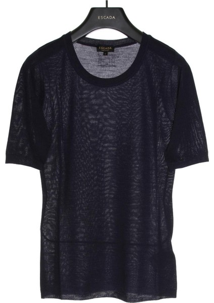 Kısa Kol Bisiklet Yaka Lacivert Yün ve Ipek Triko Kazak