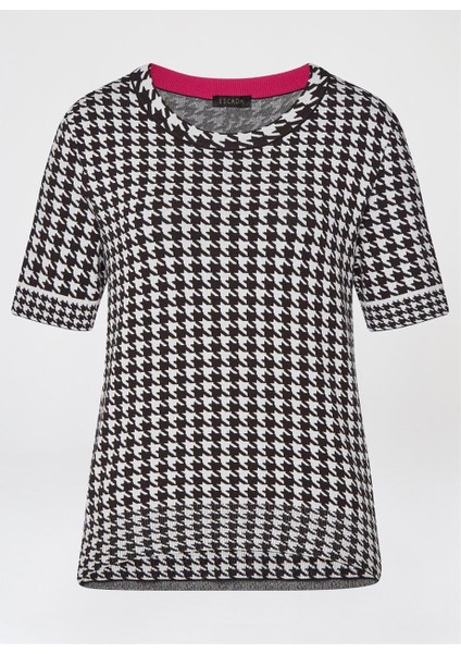 Desenli Bisiklet Yaka Kısa Kol Siyah Kazak fırsatları