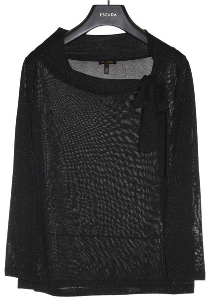 Yaka Bağlama Detaylı Bol Kesim Siyah Kazak