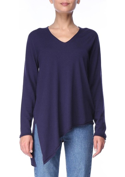 Asimetrik Kesim V Yaka Yırtmaçlı Kaşmir Kazak