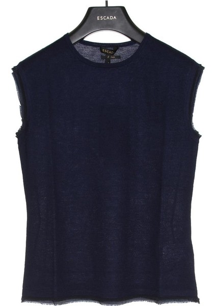 Bisiklet Yaka Kolsuz Lacivert Kaşmir Triko Kazak