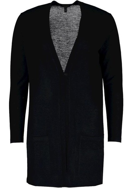 Cepli Tek Düğmeli Orta Boy Siyah Kaşmir Hırka