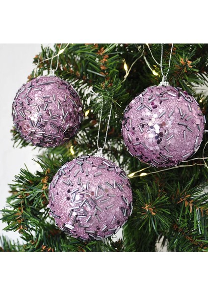 Mor Yılbaşı Ağaç Süsleme Topu 8cm 3lü