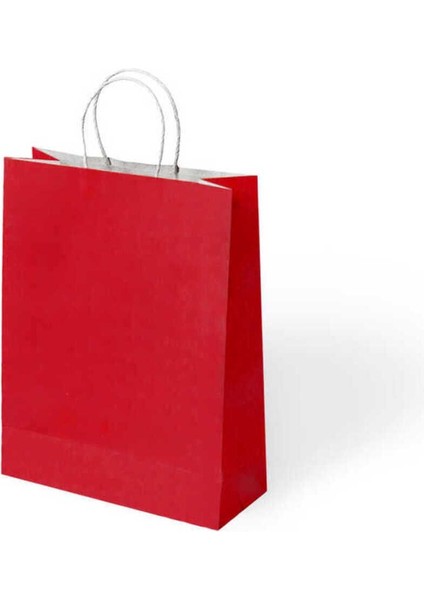 Kırmızı Büküm Saplı Kraft Çanta 18 x 24 cm 24 Adet