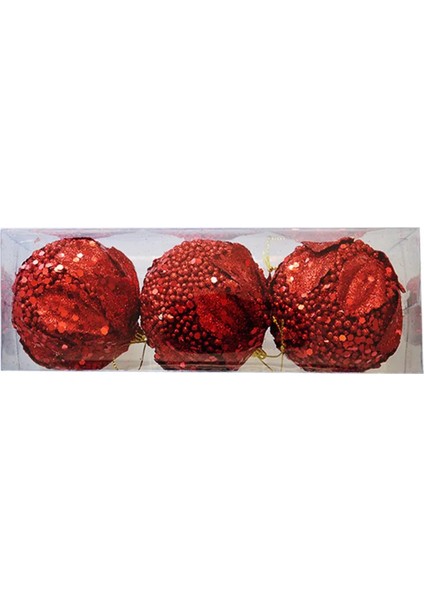 Kırmızı Yılbaşı Ağaç Süsleme Topu 8cm 3lü fiyatları