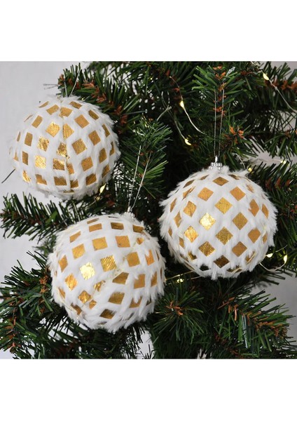 Puf Yılbaşı Ağaç Süsleme Topu 8cm 3lü