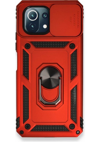 Xiaomi Mi 11 Lite Ile Uyumlu Kılıf Kamera Korumalı Sürgülü Yüzüklü Standlı Tank
