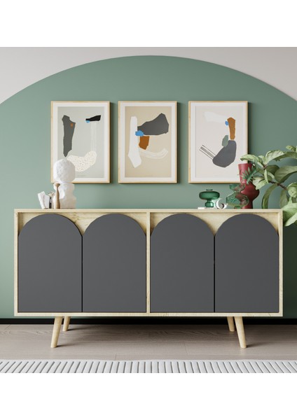 Venezia Ahşap Ayaklı Bohem Konsol Safir Meşe - Antrasit 150 cm