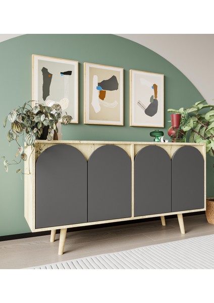 Venezia Ahşap Ayaklı Bohem Konsol Safir Meşe - Antrasit 150 cm fiyatları