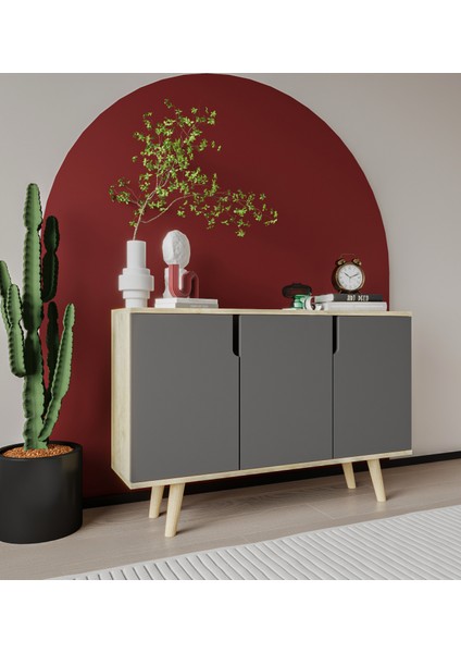 Verona 120 cm Konsol, Kahve Köşesi, Tv Ünitesi, Çok Amaçlı Ahşap Ayaklı Konsol Safir-Antrasit fiyatları