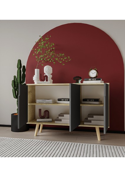 Verona 120 cm Konsol, Kahve Köşesi, Tv Ünitesi, Çok Amaçlı Ahşap Ayaklı Konsol Safir-Antrasit modelleri