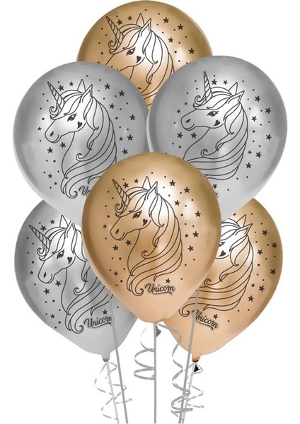 Elegant Unicorn Baskılı Metalik Balon 12" 100 Adet