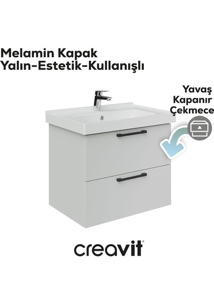 D20 65 cm Iki Çelmeceli Lavabo Dolabı Melamin Kapak