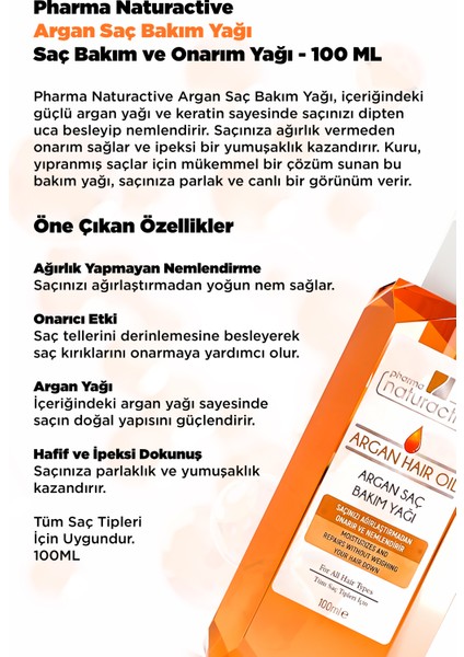 Argan Saç Bakım Yağı, Onarıcı ve Nemlendirici, 100ML fiyatları