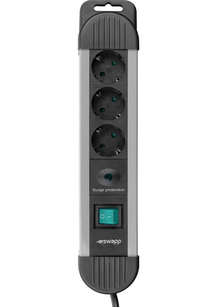 Swapp Spgks03 1.5M 3G1.5Mm2 900 Joule 3Lü Akım Kor. Gri Priz Çoklayıcı