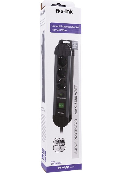 Swapp Spgks03 1.5M 3G1.5Mm2 900 Joule 3Lü Akım Kor. Gri Priz Çoklayıcı