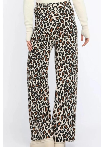 Kadın Leopar Beli Lastikli Tokalı Leopar Pantolon modelleri