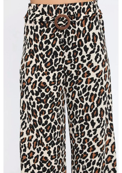Kadın Leopar Beli Lastikli Tokalı Leopar Pantolon fırsatları
