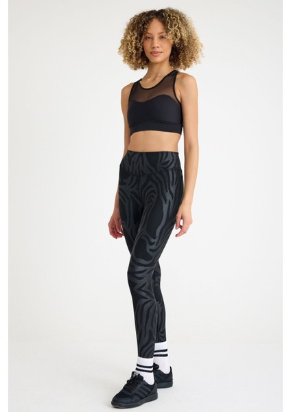 Dar Kesim Desenli Lanzarote Deri Görünümlü Toparlayıcı Spor Tayt fırsatları