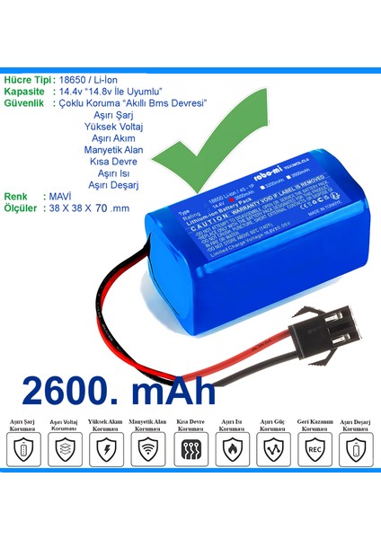 Wiami Fx8 Uyumlu Batarya 2600MAH Pil Robot Süpürge Bataryası