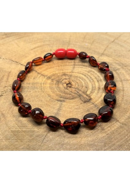 Damla Kehribar Parlak Vişne Renk Yetişkin Bileklik