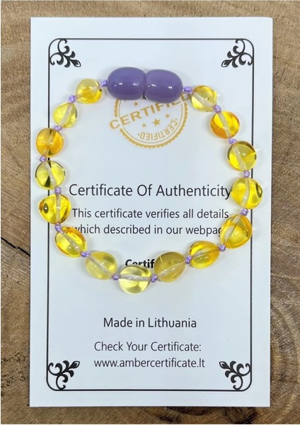 Damla Kehribar Barok Kesim Limon Renk Bebek Bileklik Lila Klips ve Ipli fiyatları