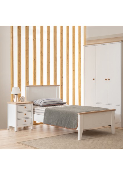 Uren Modern Inci Beyaz Tek Kişilik Karyola 90X190