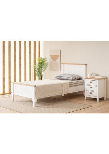 Uren Modern Inci Beyaz Tek Kişilik Karyola 90X190