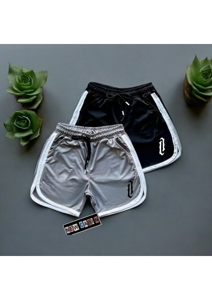 Yeni Sezon Trend Petek Kumaş Mpower Baskılı Slim Fit Yazlık Şort 2'li