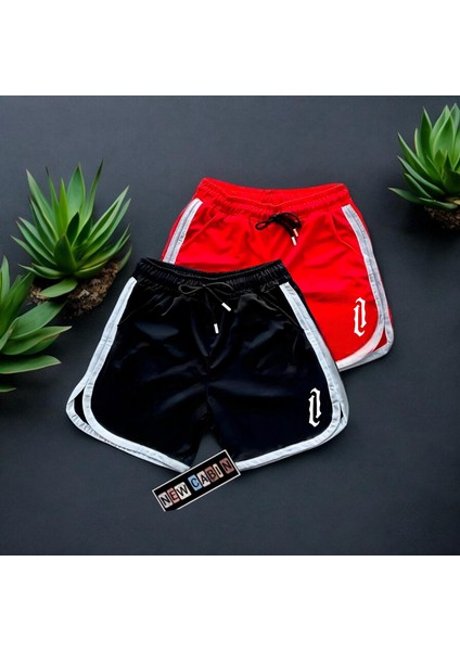 Yeni Sezon Trend Petek Kumaş Mpower Baskılı Slim Fit Yazlık Şort 2'li