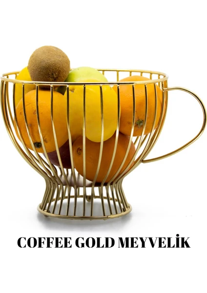 coffee Gold Fincan Dizayn Metal Meyvelik Sunum Sepeti Dekoratif  Mutfak Salon Oturma Odası