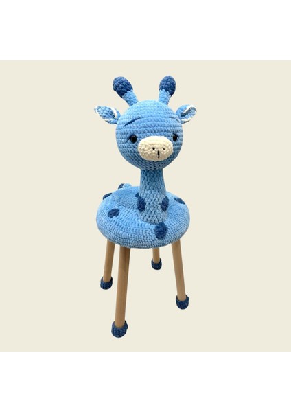 Hayvan Figürlü Ahşap Amigurumi Çocuk Taburesi Mavi Zürafa fiyatları