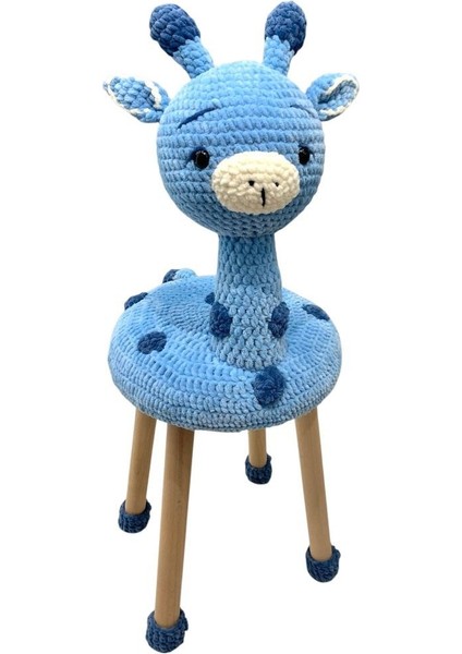 Hayvan Figürlü Ahşap Amigurumi Çocuk Taburesi Mavi Zürafa modelleri