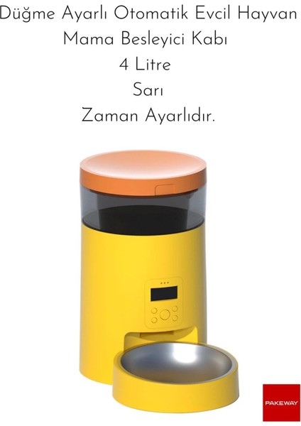 Zaman Ayarlı Düğme Ayarlı Otomatik Evcil Hayvan Mama Besleyici Kabı 4 Litre