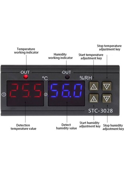 Sıcaklık ve Nem Kontrol Ekranı, STC-3028 Metre (24V) (Yurt Dışından)