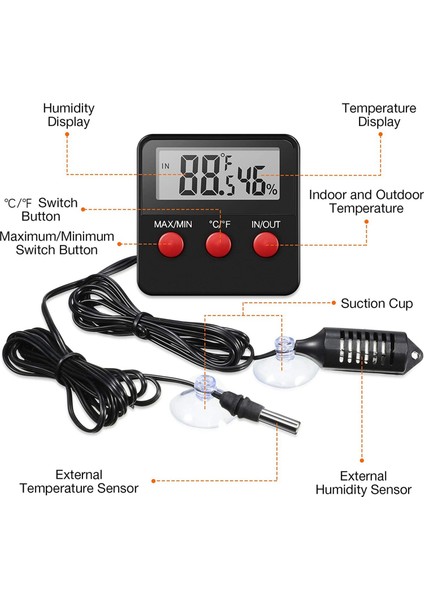 2 Adet Dijital Sürüngen Termometre Higrometre Problu Teraryum (Yurt Dışından)
