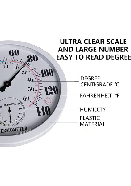 Iç Mekan Dış Mekan Termometre Bahçe Büyük Sayı 10 Çap Beyaz (Yurt Dışından)