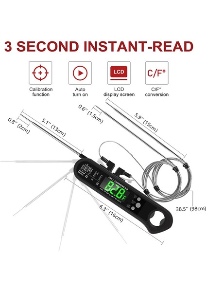 3'ü 1 Arada Dijital Et Termometresi, Anında Okunan Gıda Termometresi (Yurt Dışından)