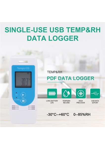 Tempu 03 USB Tekrar Kullanılabilir Rh Temp Veri Kaydedici Nem Kayıt Ölçer (Yurt Dışından)