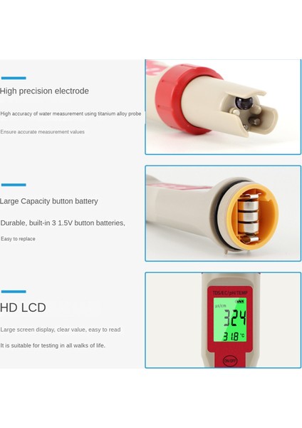 4'ü 1 Arada Dijital Su Kalitesi Test Cihazı Ph/tds/ec/sıcaklık Ölçer (Yurt Dışından)