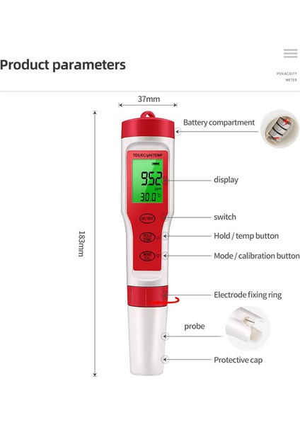 4'ü 1 Arada Dijital Su Kalitesi Test Cihazı Ph/tds/ec/sıcaklık Ölçer (Yurt Dışından)