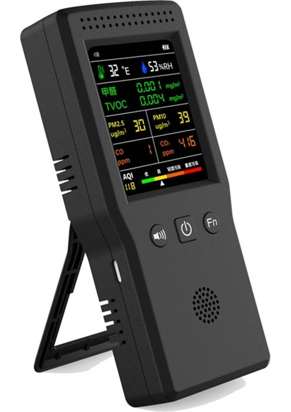 9'u 1 Arada Hava Kalitesi Dedektörü LCD Ekran Pm2.5 PM10 Hcho Tvoc Siyah (Yurt Dışından)