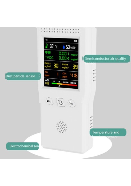9'u 1 Arada Hava Kalitesi Dedektörü LCD Ekran Pm2.5 PM10 Hcho Tvoc Siyah (Yurt Dışından) fırsatları