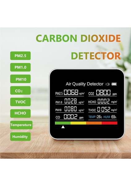 9'u 1 Arada Hava Kalitesi Monitörü Ölçer Karbondioksit Pm2.5 Pm1.0 Algılama (Yurt Dışından)