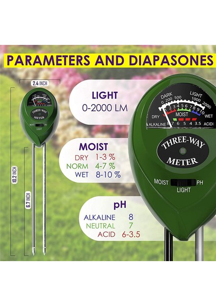 Toprak Ph Ölçer 3'ü 1 Arada Toprak Test Cihazı Nem, Işık, Ph, Ölçer Aracı (Yurt Dışından) fiyatları