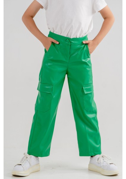 Kız Çocuk Kargo Cepli Deri Pantolon 2529